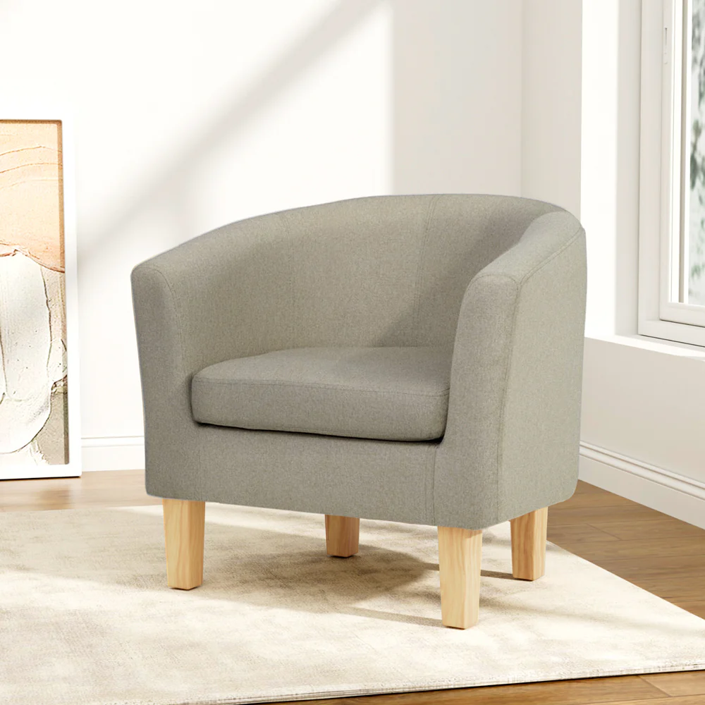 Artiss Armchair Lounge Chair Tub Accent Armchairs Fabric Sofa Chairs Beige - Image 8