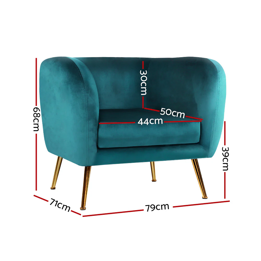 Artiss Armchair Lounge Sofa Arm Chair Accent Chairs Armchairs Couch Velvet Green - Image 3