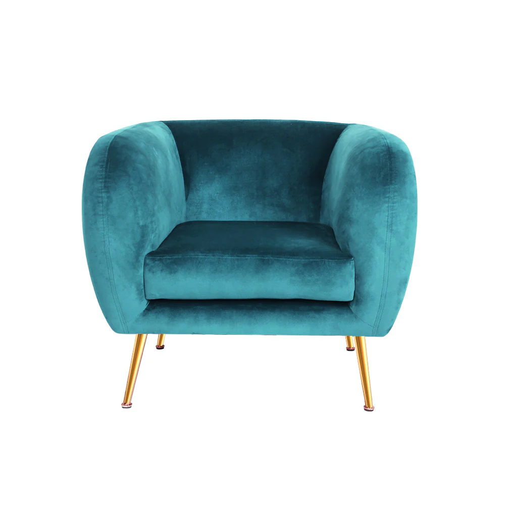Artiss Armchair Lounge Sofa Arm Chair Accent Chairs Armchairs Couch Velvet Green - Image 4