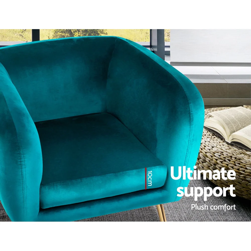 Artiss Armchair Lounge Sofa Arm Chair Accent Chairs Armchairs Couch Velvet Green - Image 6