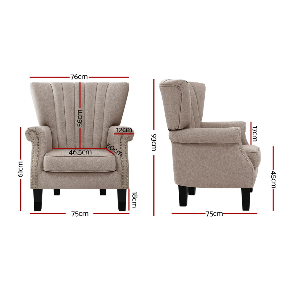 Artiss Armchair Wingback Taupe Andrew - Image 3