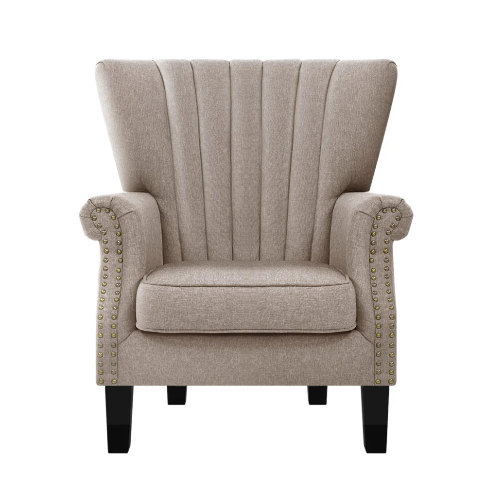 Artiss Armchair Wingback Taupe Andrew - Image 4