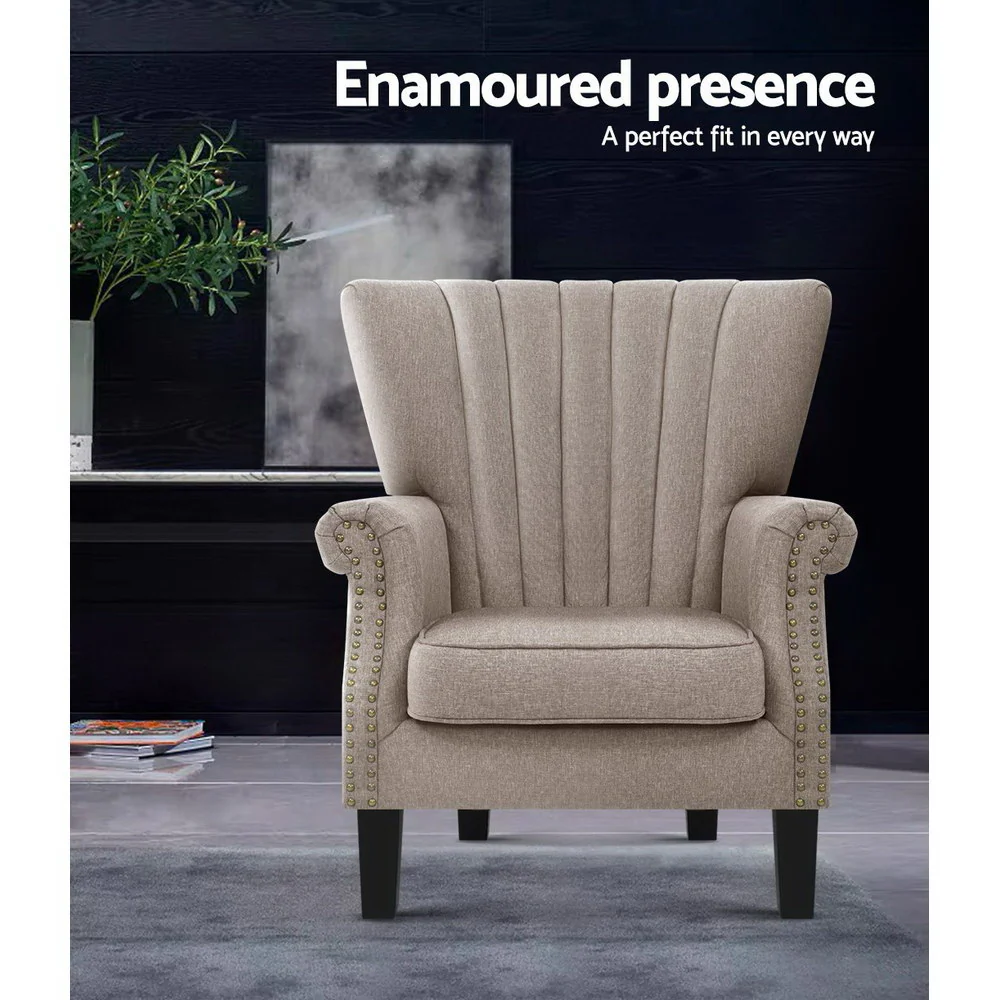 Artiss Armchair Wingback Taupe Andrew - Image 5