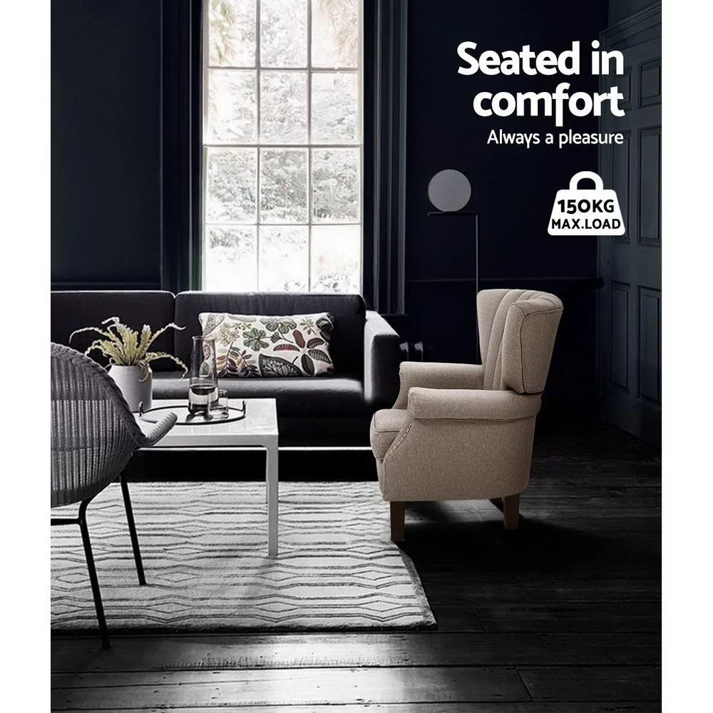 Artiss Armchair Wingback Taupe Andrew - Image 6