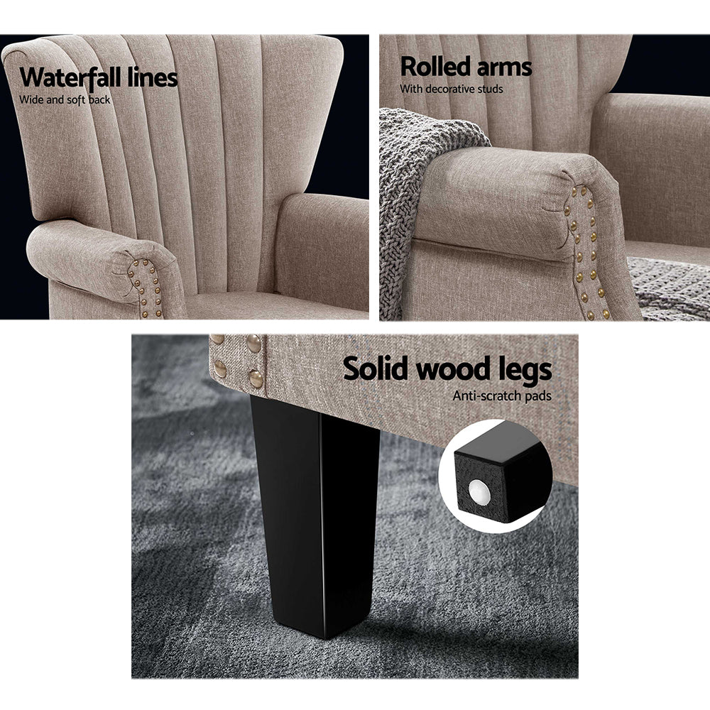 Artiss Armchair Wingback Taupe Andrew - Image 7