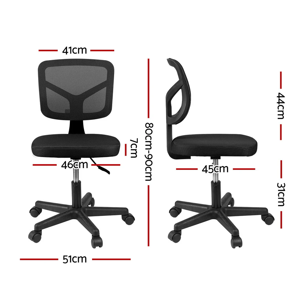 Artiss Armless Office Chair Swivel Home Office Desk Chair Fabric for Small Space, Black - Image 2