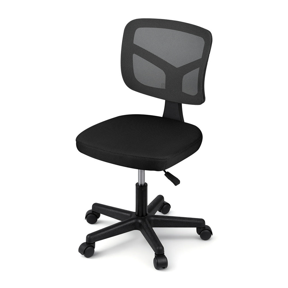 Artiss Armless Office Chair Swivel Home Office Desk Chair Fabric for Small Space, Black - Image 3