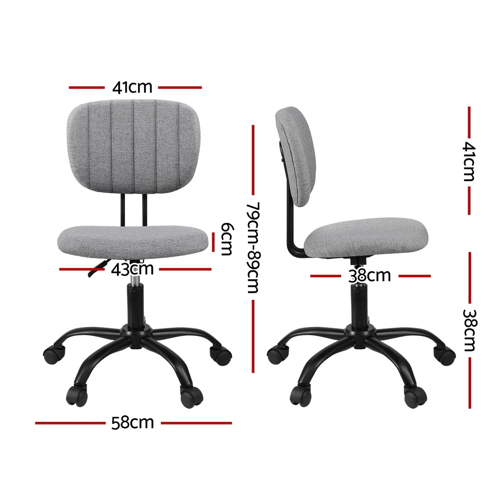 Artiss Armless Office Chair Swivel Home Office Desk Chair Fabric for Small Space, Grey - Image 2