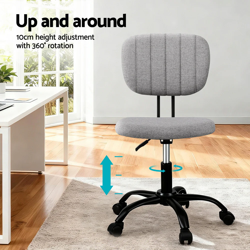 Artiss Armless Office Chair Swivel Home Office Desk Chair Fabric for Small Space, Grey - Image 4