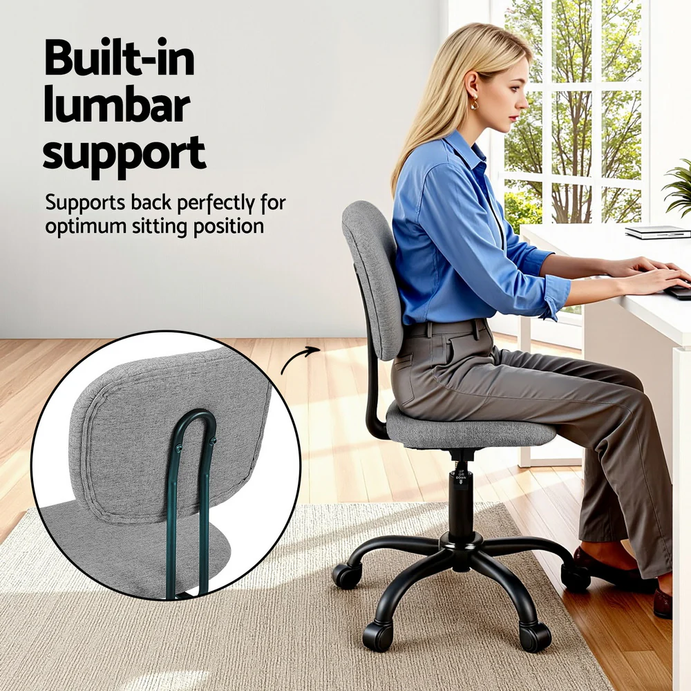 Artiss Armless Office Chair Swivel Home Office Desk Chair Fabric for Small Space, Grey - Image 5