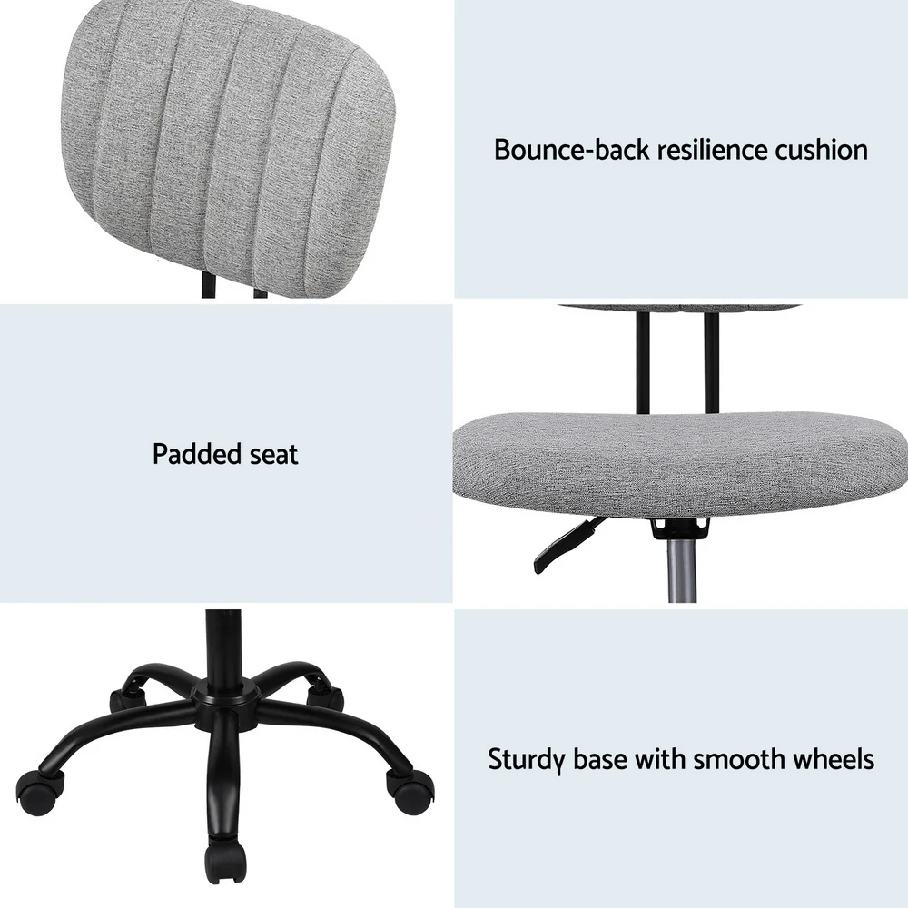 Artiss Armless Office Chair Swivel Home Office Desk Chair Fabric for Small Space, Grey - Image 6