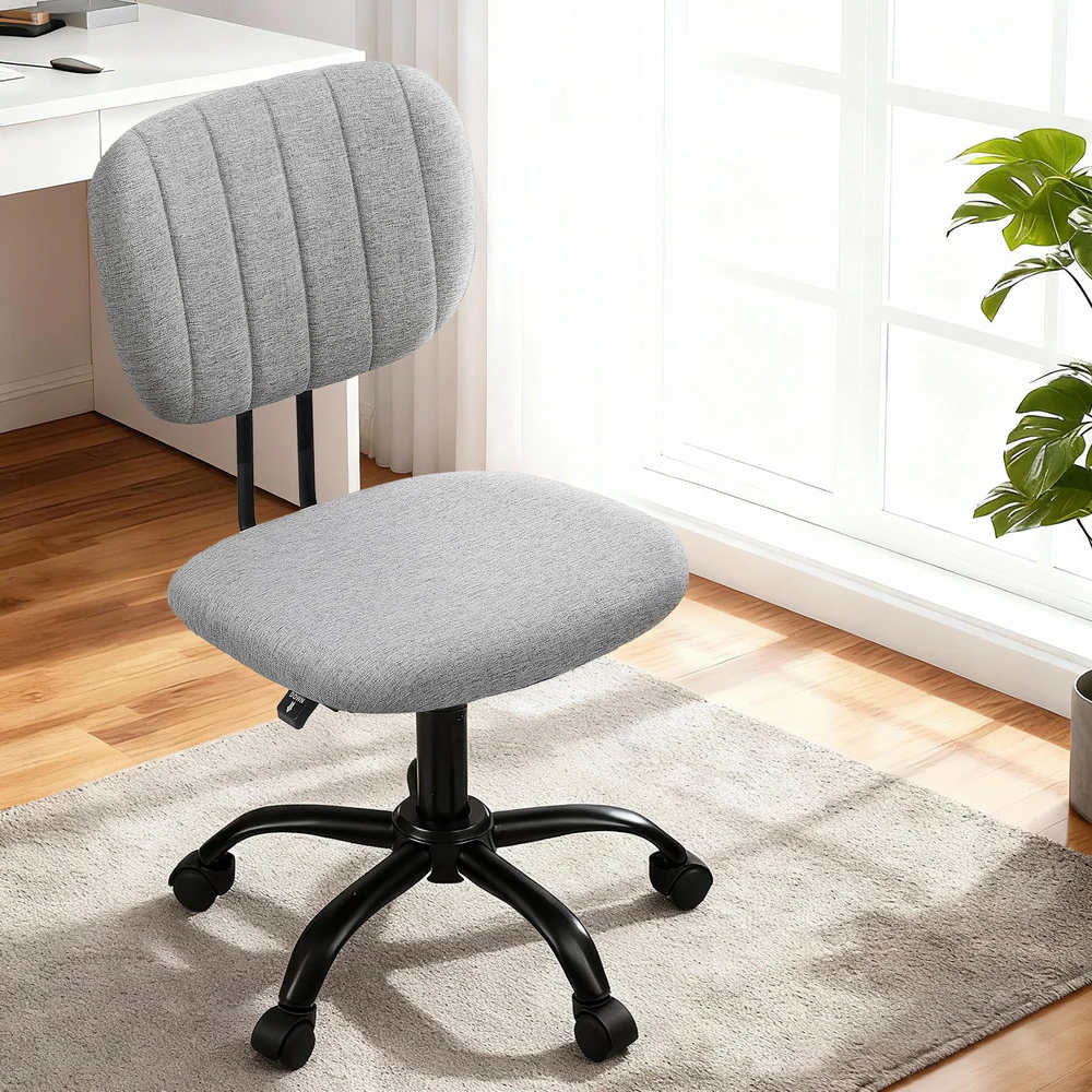 Artiss Armless Office Chair Swivel Home Office Desk Chair Fabric for Small Space, Grey - Image 7