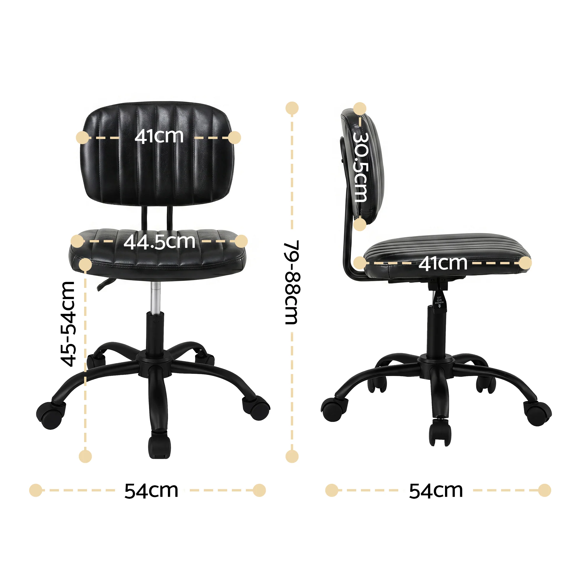 Artiss Armless Office Chair with Wheels, Ergonomic PU Leather Office Desk Chair, Height Adjustable 360? Swivel Computer Task Chair for Home Office, Study Room & Small Space, Black - Image 3