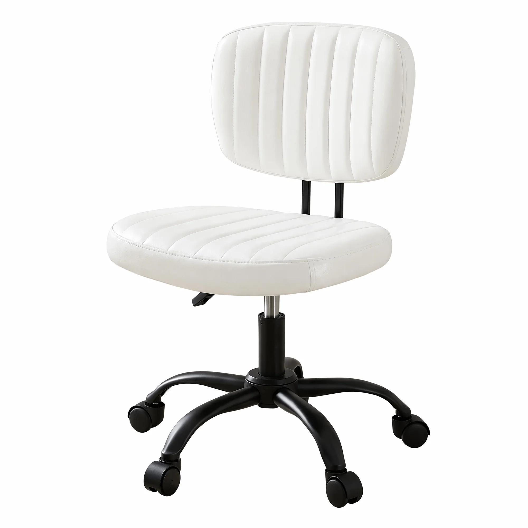 Artiss Armless Office Chair with Wheels, Ergonomic PU Leather Office Desk Chair, Height Adjustable 360? Swivel Computer Task Chair for Home Office, Study Room & Small Space, White - Image 2