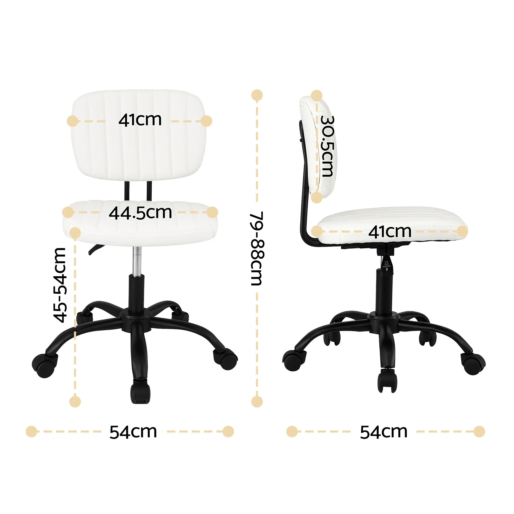 Artiss Armless Office Chair with Wheels, Ergonomic PU Leather Office Desk Chair, Height Adjustable 360? Swivel Computer Task Chair for Home Office, Study Room & Small Space, White - Image 3