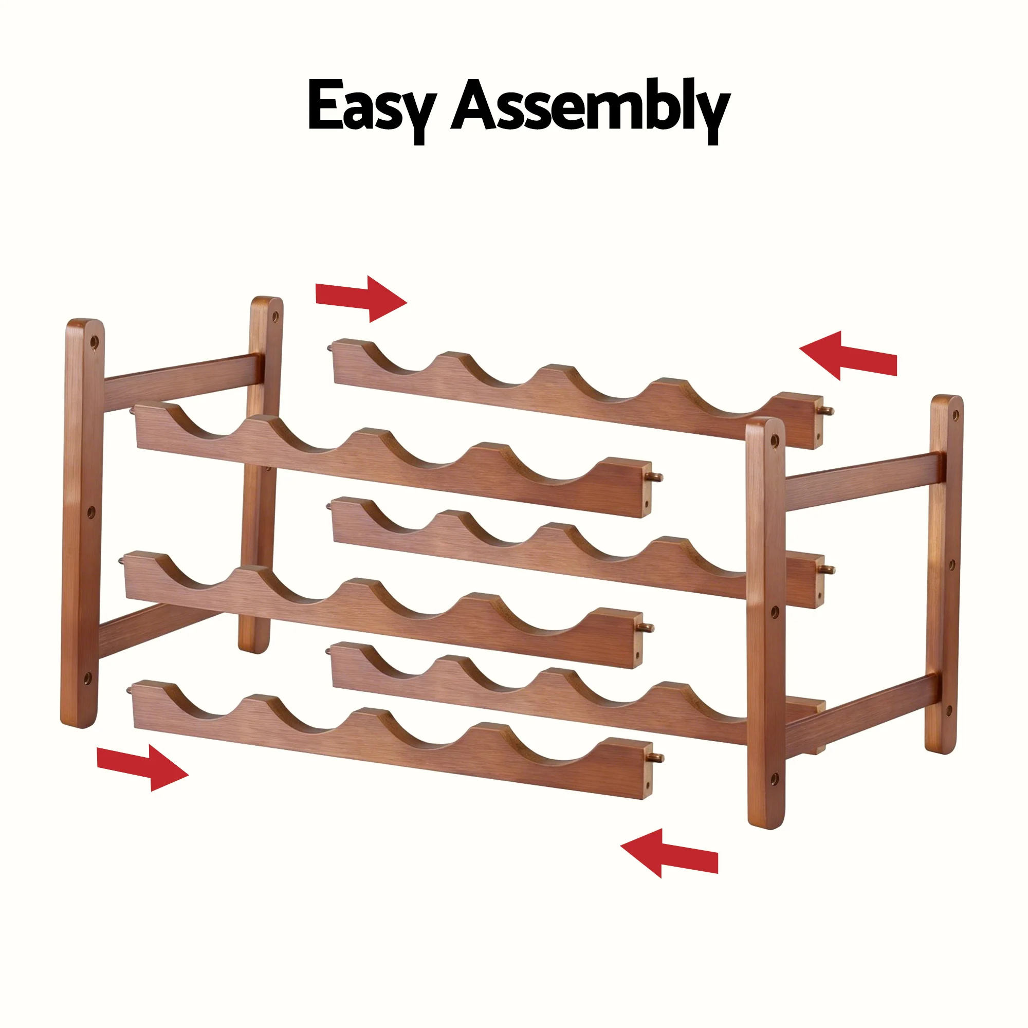 Artiss Bamboo Wine Rack 3-Tier Display Storage Organizer 12 Bottle Walnut - Image 7