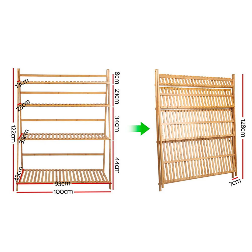 Artiss Plant Stand 4 Tier Bamboo Slat Flower Pot Shelf Pine - Image 7