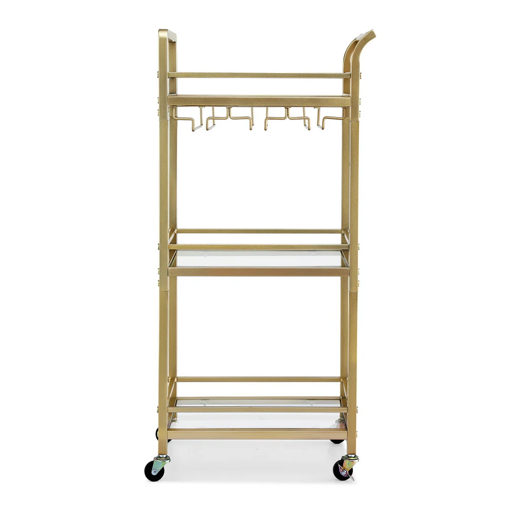 Artiss Bar Cart Drinks Trolley Serving Wine Glass Holder Rack Cocktail 43cm Gold - Image 3