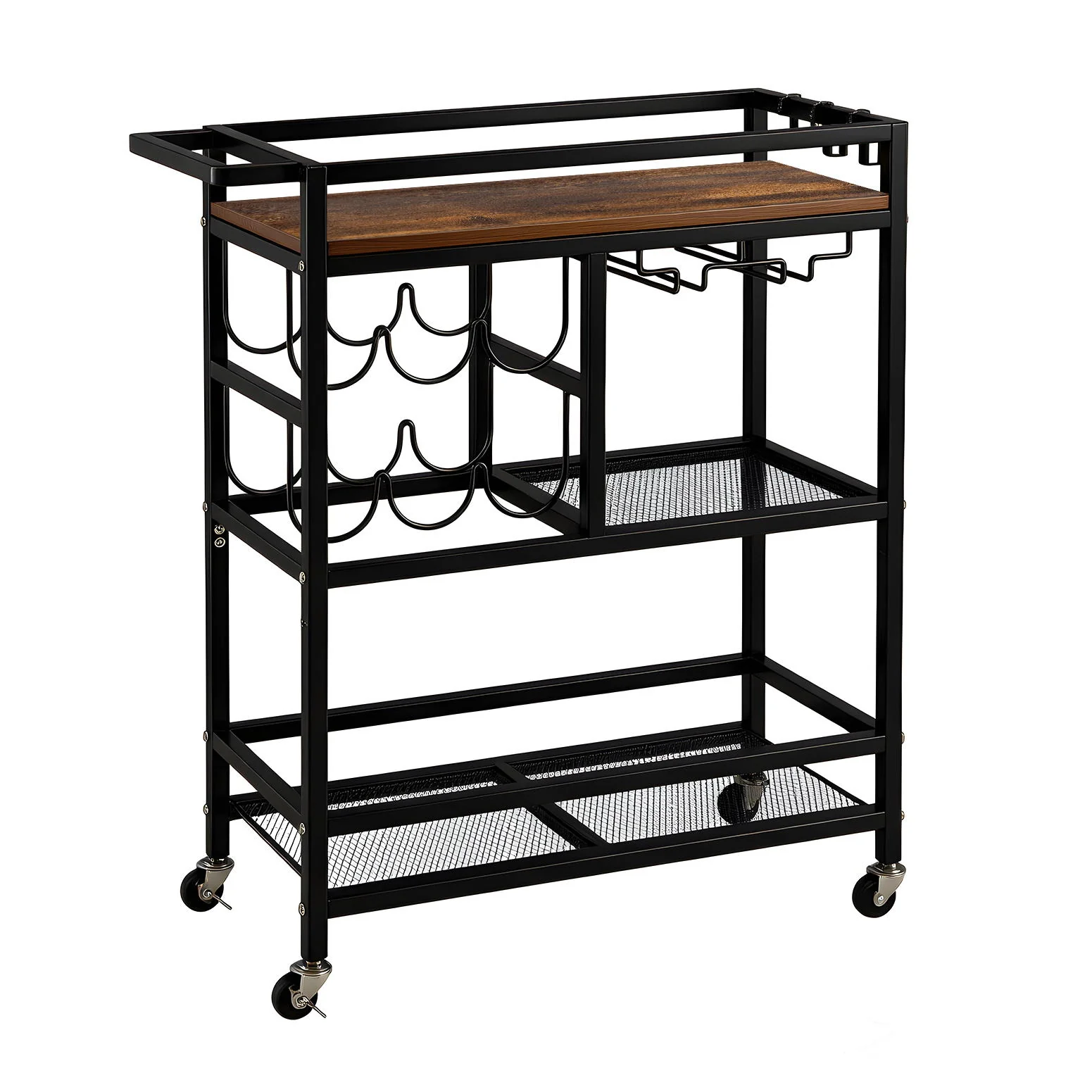 Artiss Bar Cart Drinks Trolley Serving Wine Rack Glass Holder 3 Hooks 72cm Black - Image 2