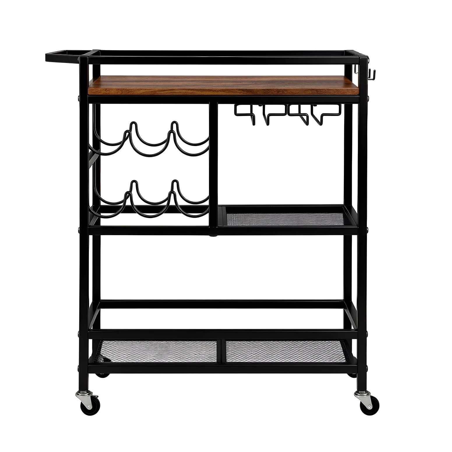 Artiss Bar Cart Drinks Trolley Serving Wine Rack Glass Holder 3 Hooks 72cm Black - Image 4
