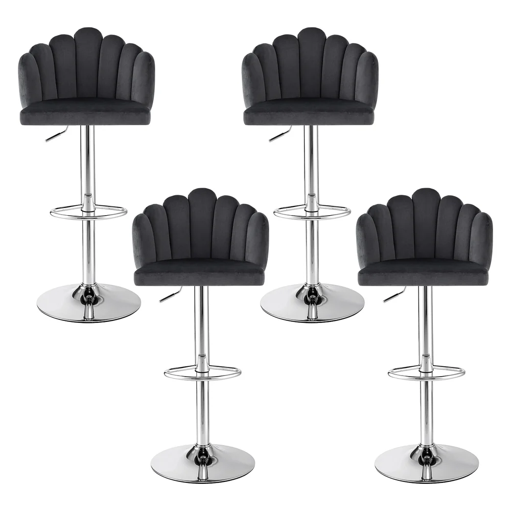 Artiss Bar Stool X4 Kitchen Dining Counter Gaslift Chair Adjustable Velvet Grey - Image 3