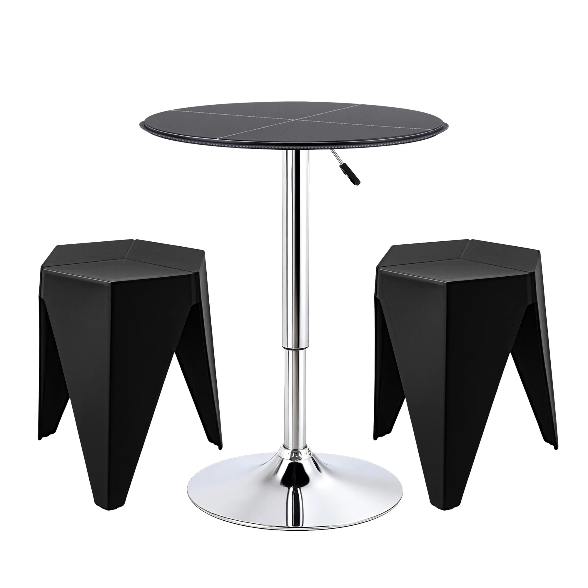 Artiss Bar Stools and Table Set 3PCS Dining Desk Kitchen Chair PVC Leather Black - Image 2