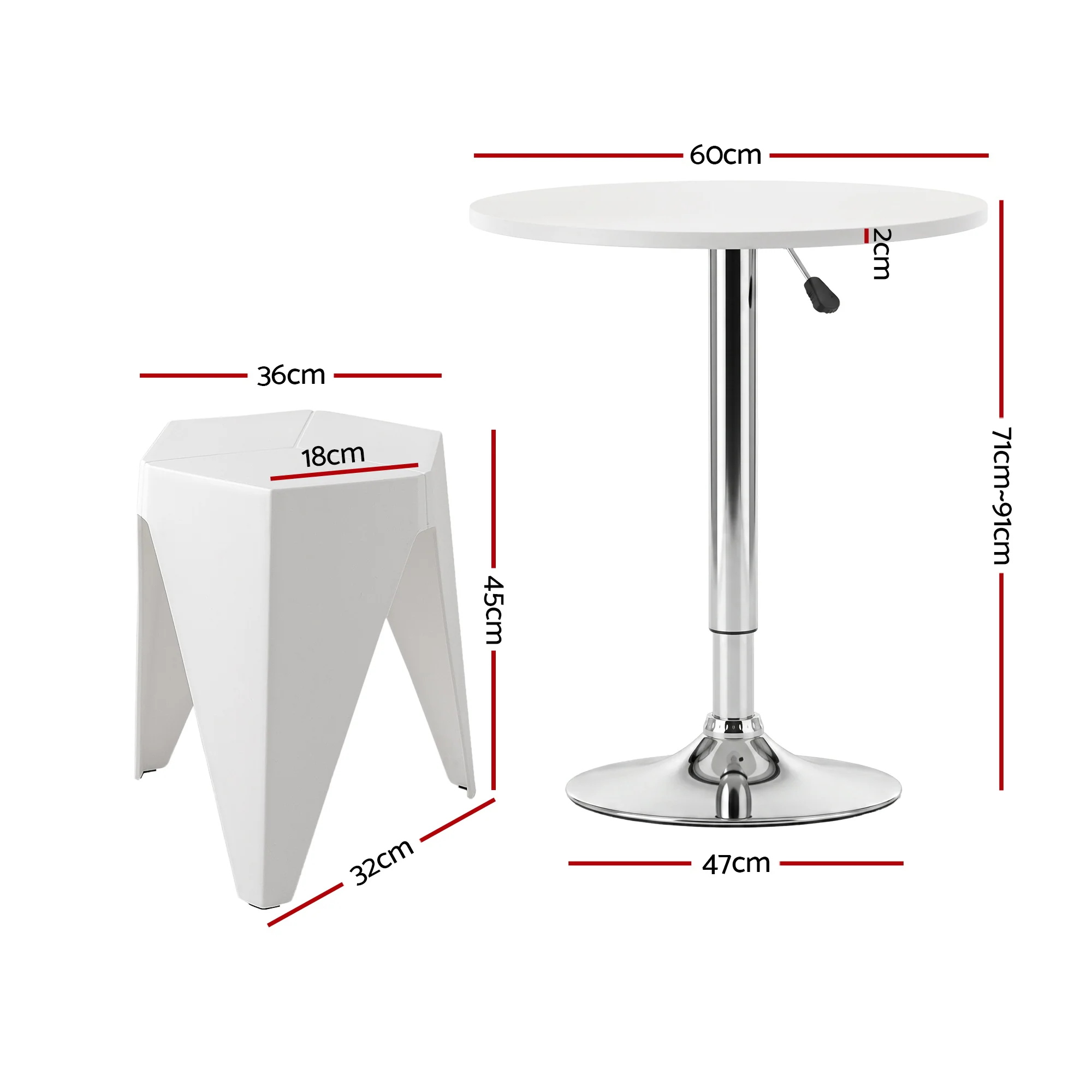 Artiss Bar Stools and Table Set 3PCS Dining Desk Kitchen Chairs Cafe Pub White - Image 3