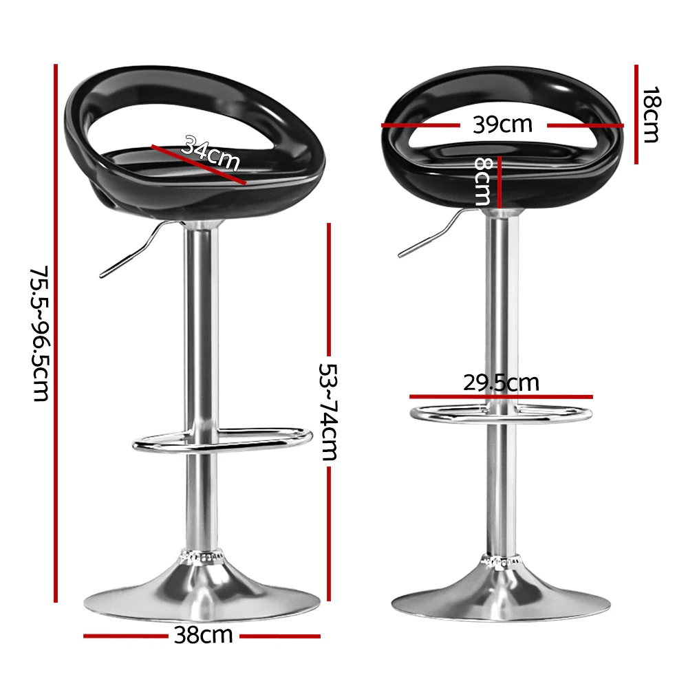 Artiss 2x Bar Stools Gas Lift Plastic Seat Black - Image 2