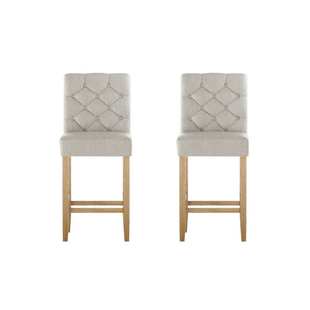 Artiss 2x Bar Stools Linen Upholstered Chairs - Image 3
