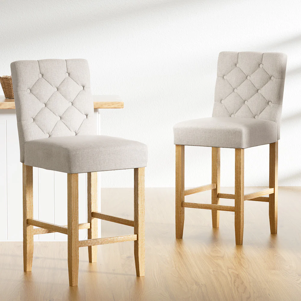Artiss 2x Bar Stools Linen Upholstered Chairs - Image 7