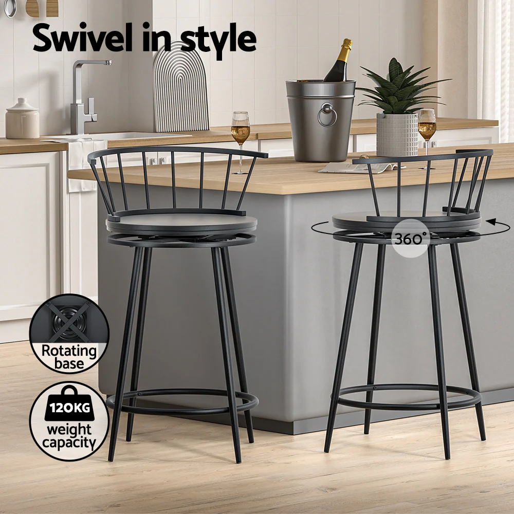 Artiss 2x Bar Stools Swivel Metal Chairs - Image 3