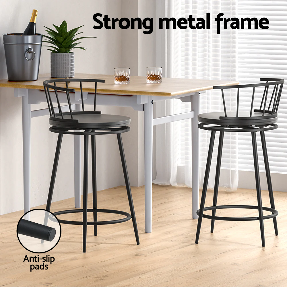 Artiss 2x Bar Stools Swivel Metal Chairs - Image 5