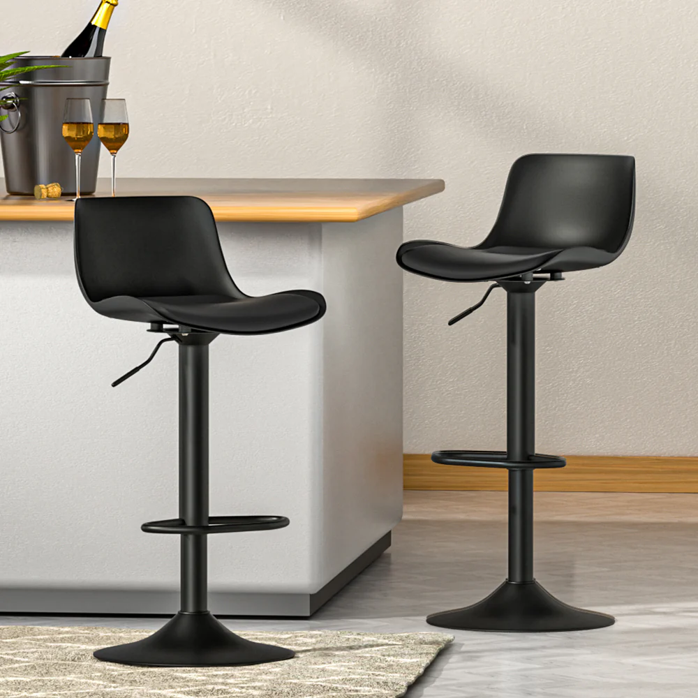 Artiss 2x Bar Stools Padded Seat Gas Lift Black - Image 5