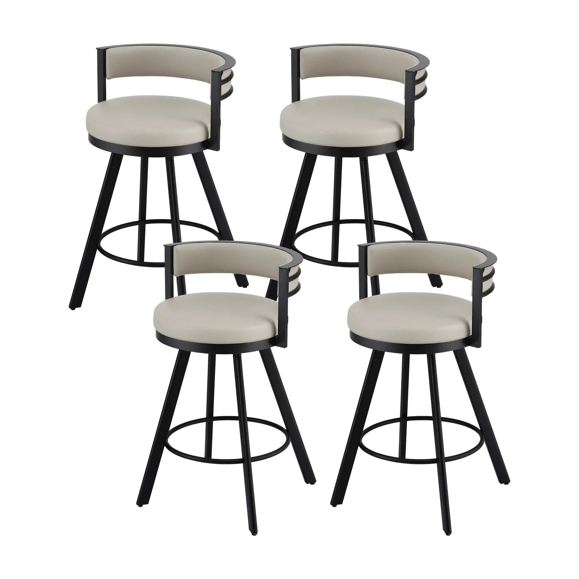 Artiss Bar Stools Set of 4 Swivel Kitchen Chair Metal Counter Beige Leather - Image 2