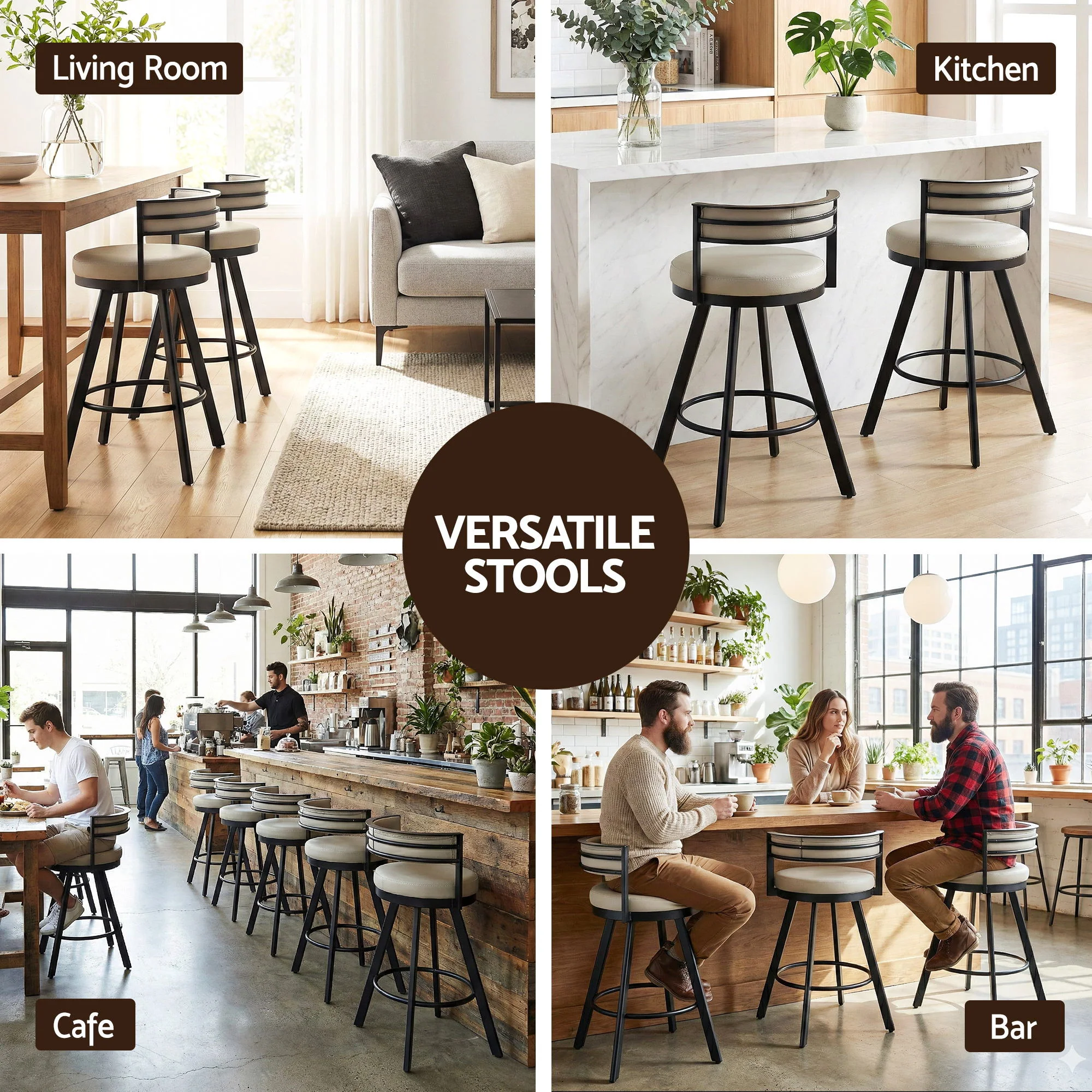 Artiss Bar Stools Set of 4 Swivel Kitchen Chair Metal Counter Beige Leather - Image 6