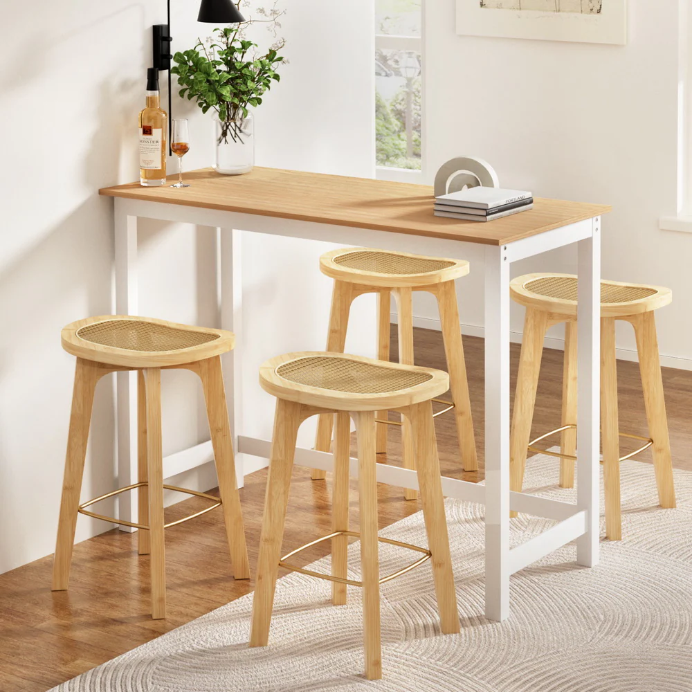 Artiss Bar Table and Stools Set Dining Desk Home Kitchen Pine & White - Image 7