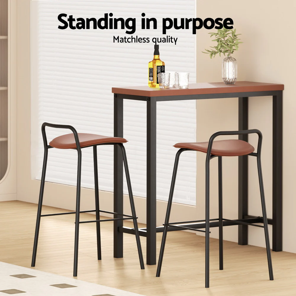 Artiss Bar Table and Stools Set Dining Desk Kitchen Chairs Cafe Pub BROWN - Image 4