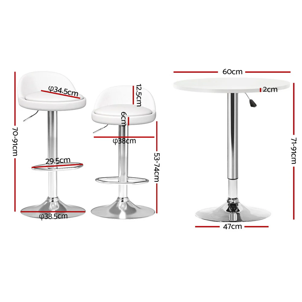 Artiss Bar Table and Stools Set Dining Desk Kitchen Chairs Cafe Pub white - Image 2