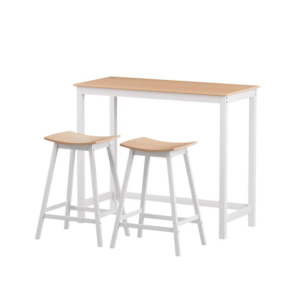 Artiss Bar Table and Stools Set Dining Desk Solid Wood Kitchen Chairs Cafe Pub Pine and White - Image 3