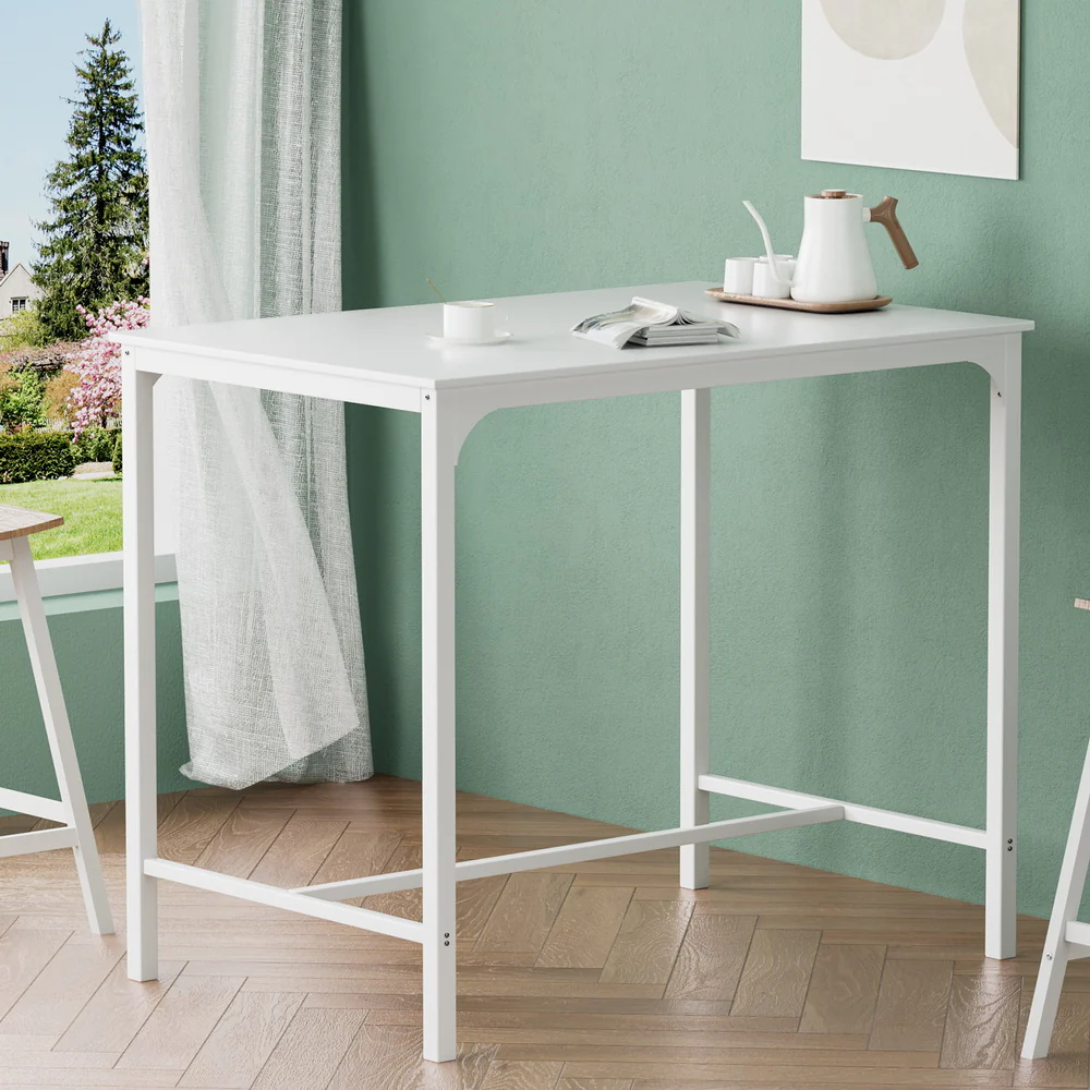 Artiss Bar Table Dining Desk High Kitchen Shelf Metal Legs Cafe Pub White - Image 6