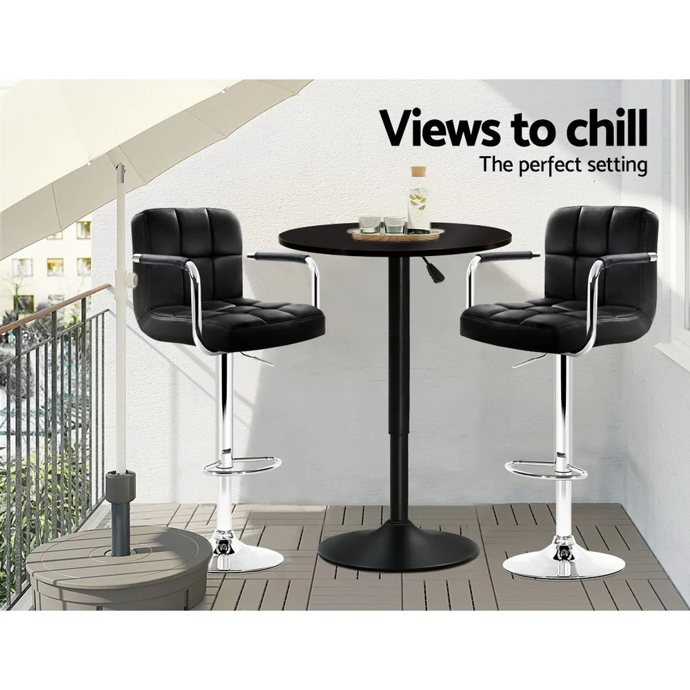Artiss Bar Table Gas Lift Round Black - Image 3