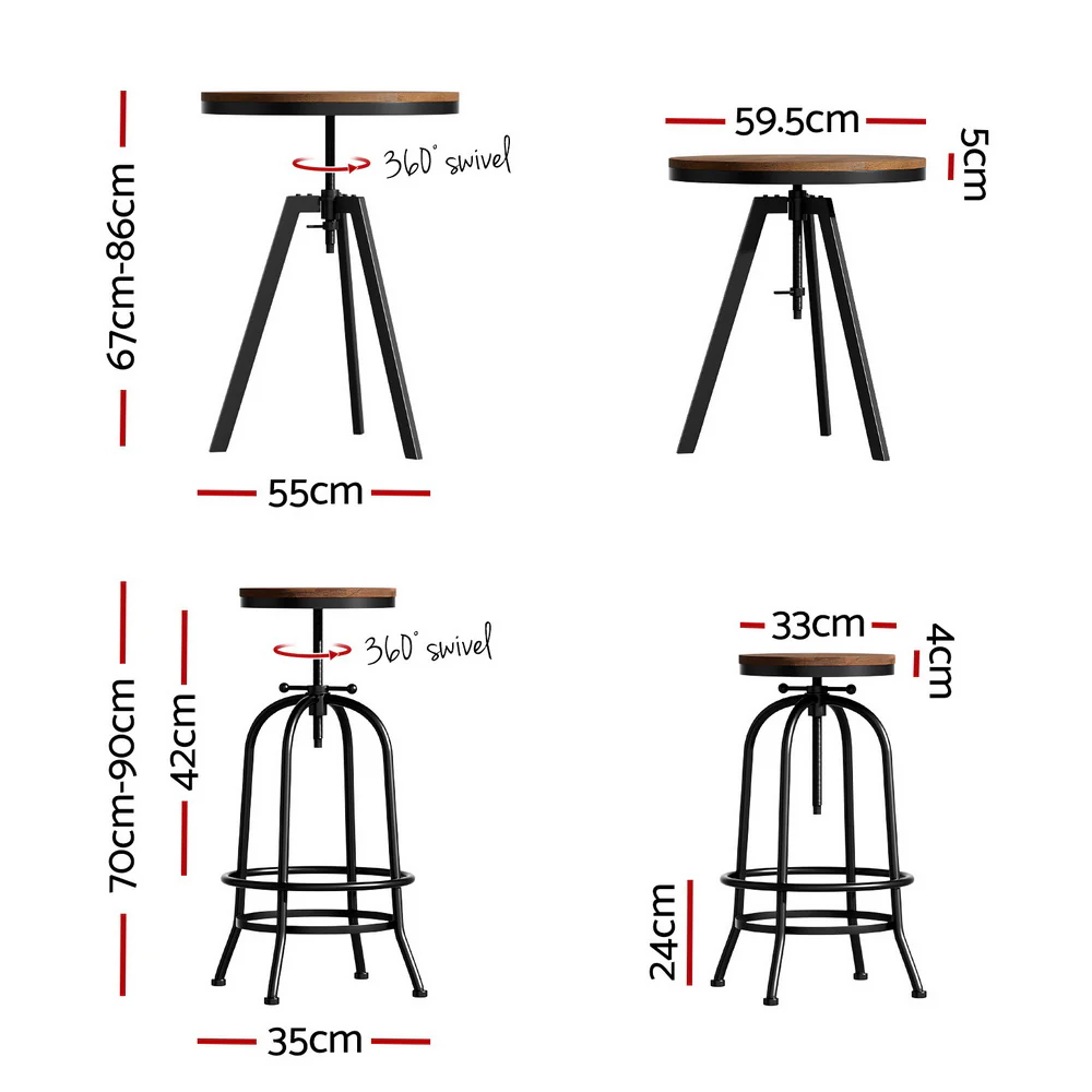 Artiss Bar Table Stools Set Dining Desk Industrial Style - Image 2