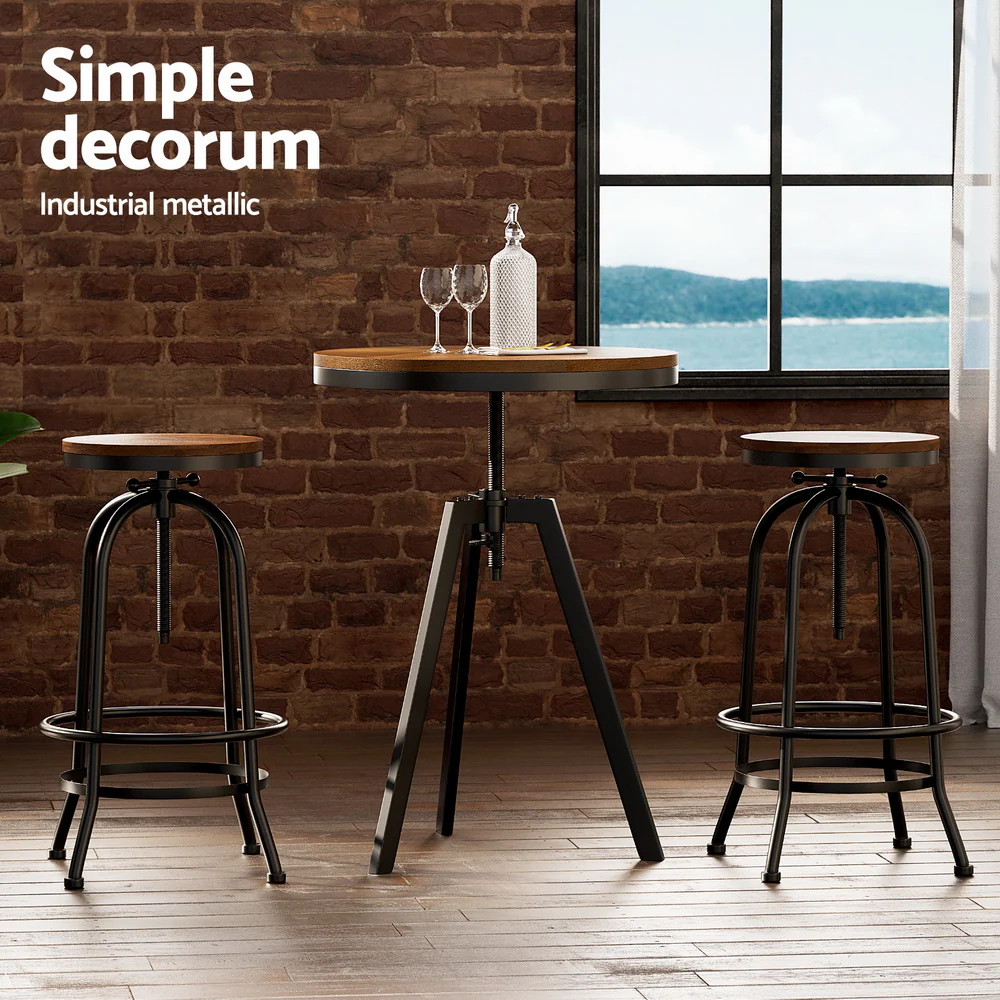 Artiss Bar Table Stools Set Dining Desk Industrial Style - Image 4