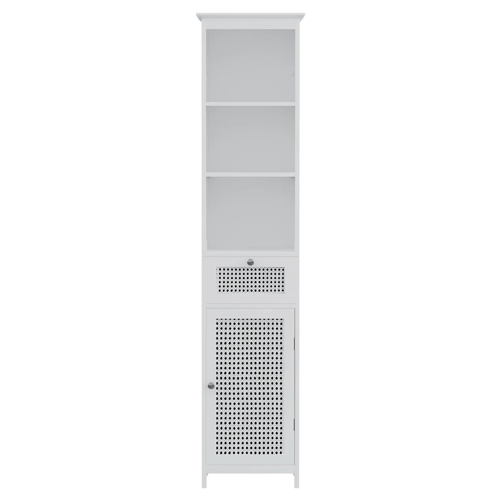 Artiss Bathroom Cabinet Storage 161cm White Rattan Tallboy Toilet Cupboard - Image 3