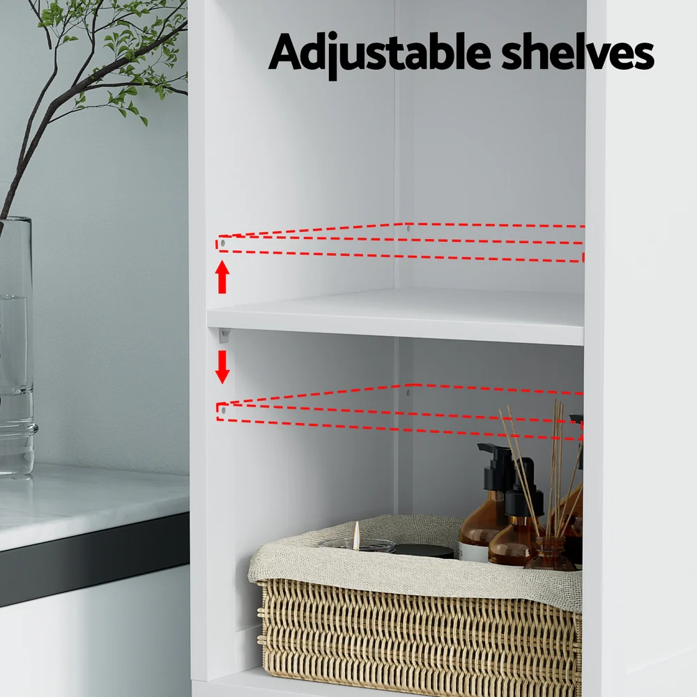Artiss Bathroom Cabinet Storage 161cm White Rattan Tallboy Toilet Cupboard - Image 5