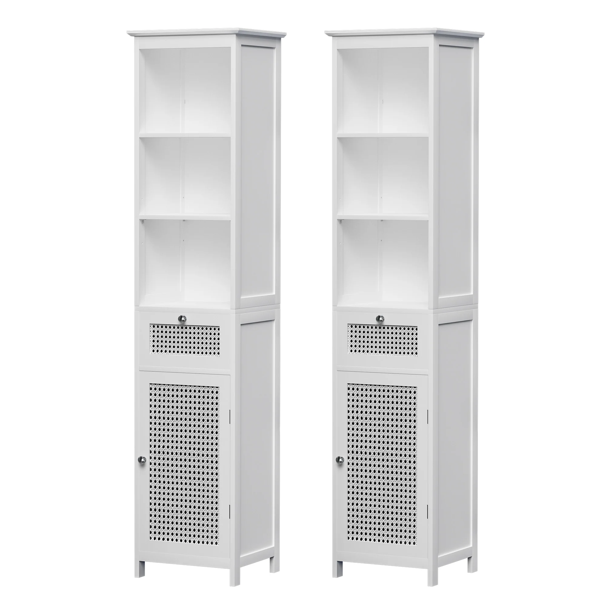 Artiss Bathroom Cabinet Storage X2 White Rattan 161cm - Image 2