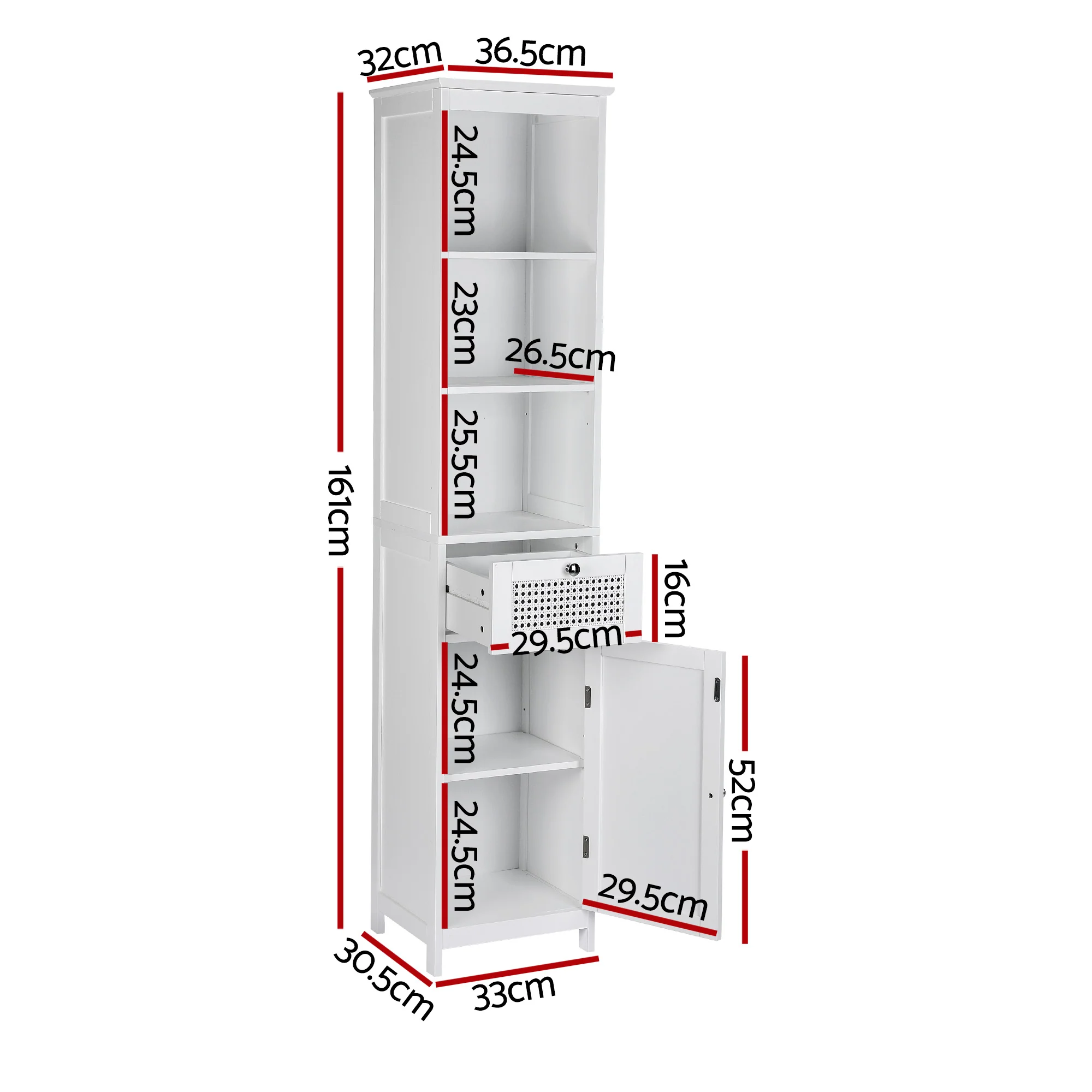 Artiss Bathroom Cabinet Storage X2 White Rattan 161cm - Image 3