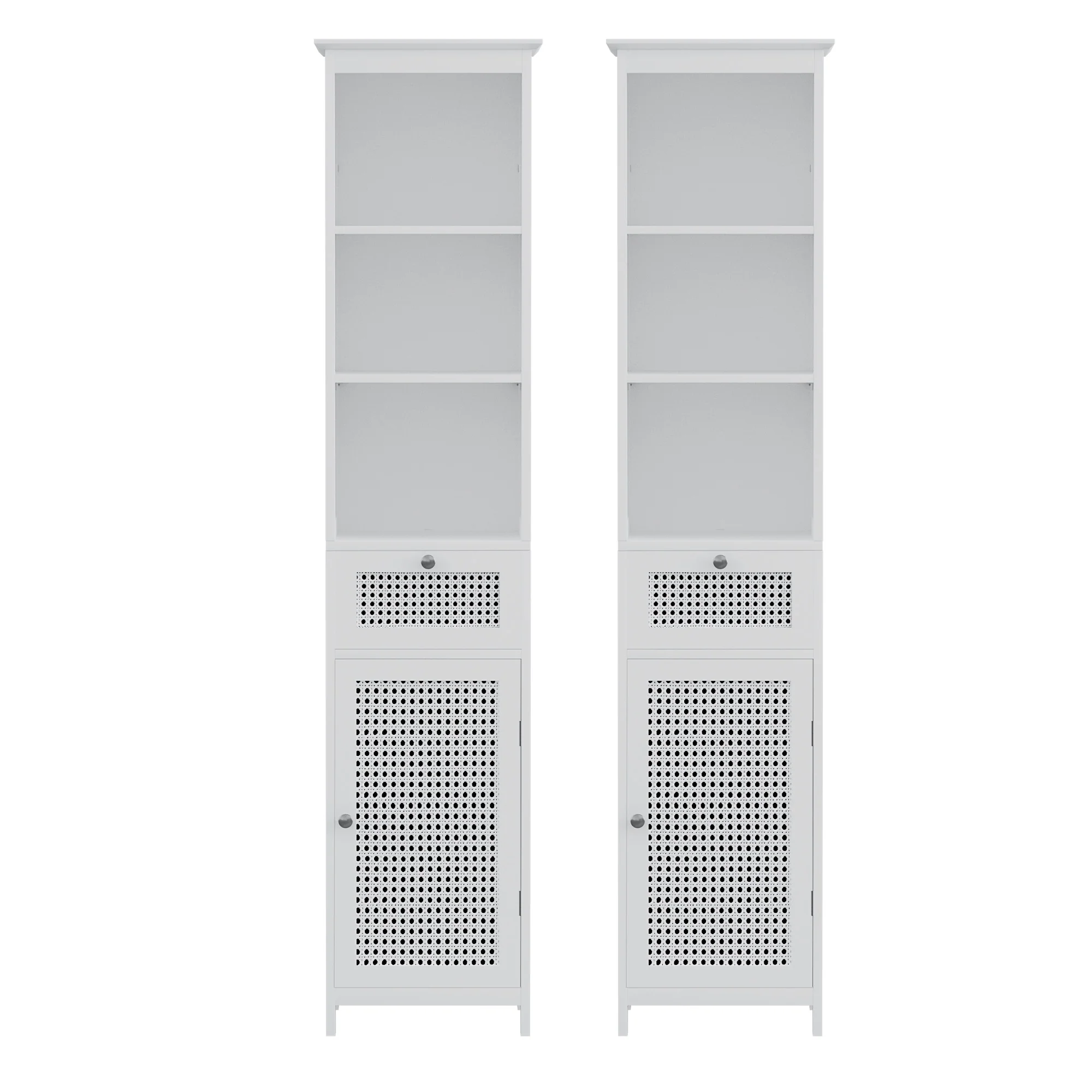 Artiss Bathroom Cabinet Storage X2 White Rattan 161cm - Image 4