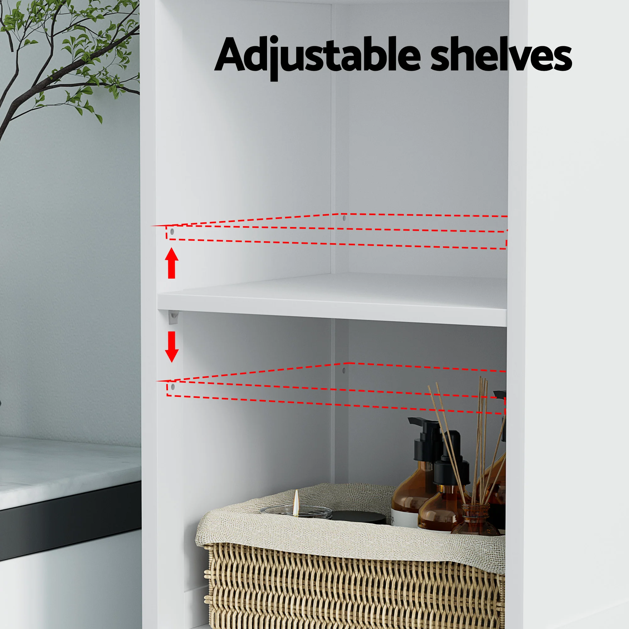 Artiss Bathroom Cabinet Storage X2 White Rattan 161cm - Image 6