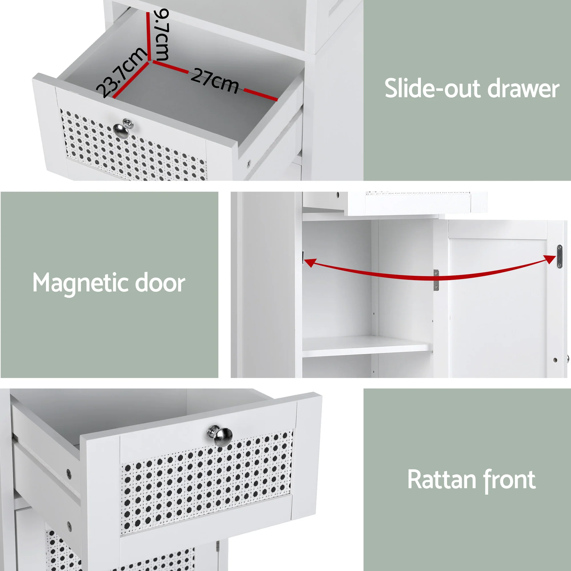 Artiss Bathroom Cabinet Storage X2 White Rattan 161cm - Image 7